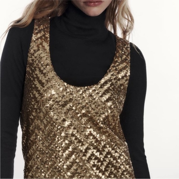 Zara gold sequin knit mini dress BLOGGERS FAVORITE!!!! NWT - Picture 13 of 16